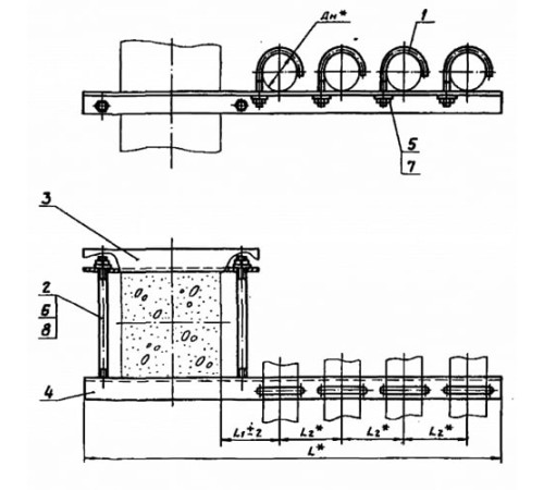 Крепления четырёх трубопроводов к ж/б колоннам в Светлогорске