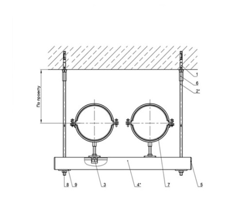 Крепления двух трубопроводов к перекрытию в Светлогорске