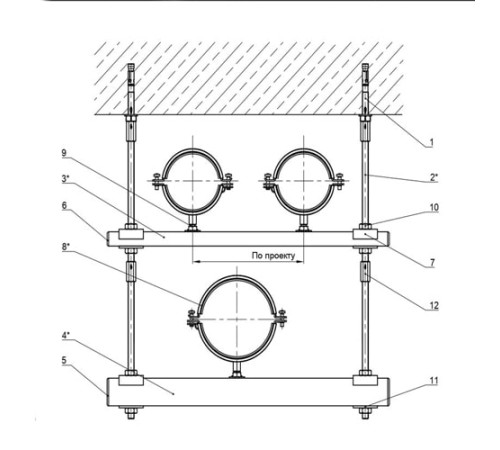 Крепления трех трубопроводов к перекрытию в Светлогорске