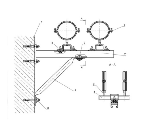 Крепления двух трубопроводов к стене в Светлогорске